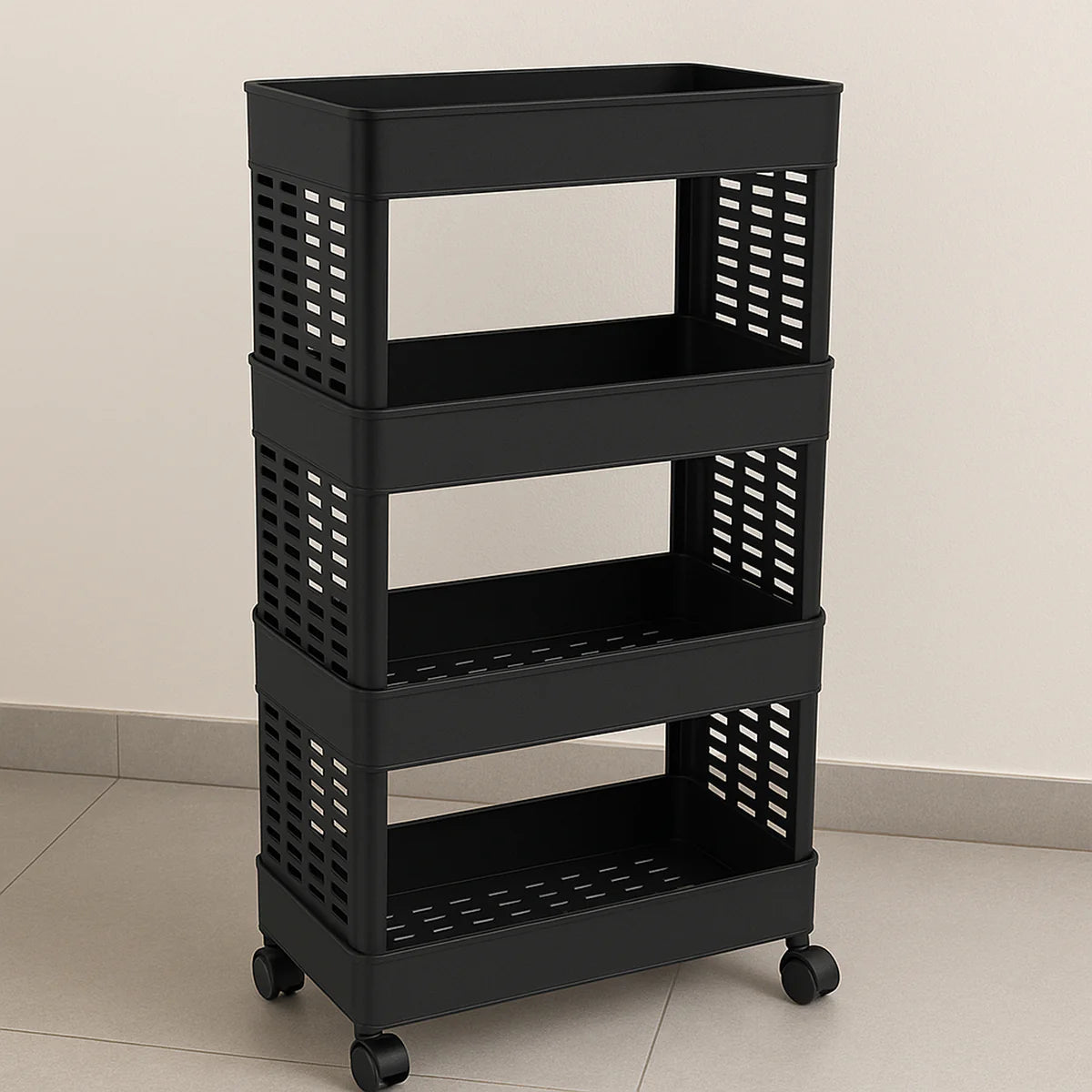 4-Layer Plastic Storage Rack with Wheels – Multi-Purpose Movable Utility Organizer Trolley