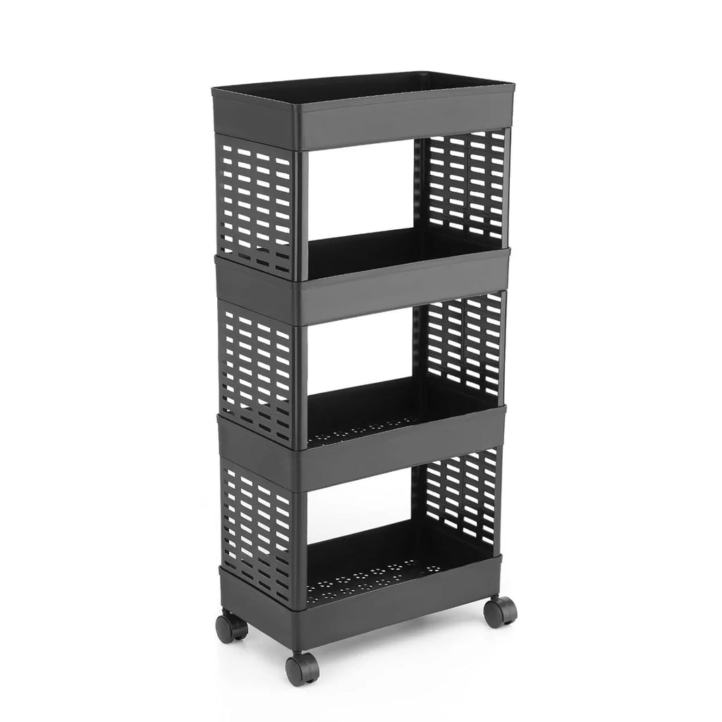 4-Layer Plastic Storage Rack with Wheels – Multi-Purpose Movable Utility Organizer Trolley