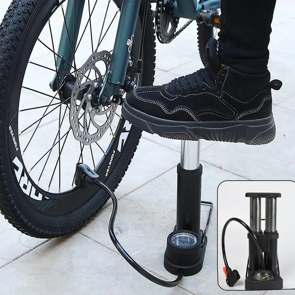 Portable Mini Bike Pump – Foot Activated Floor Pump with Gauge for Bicycle & E-Bike