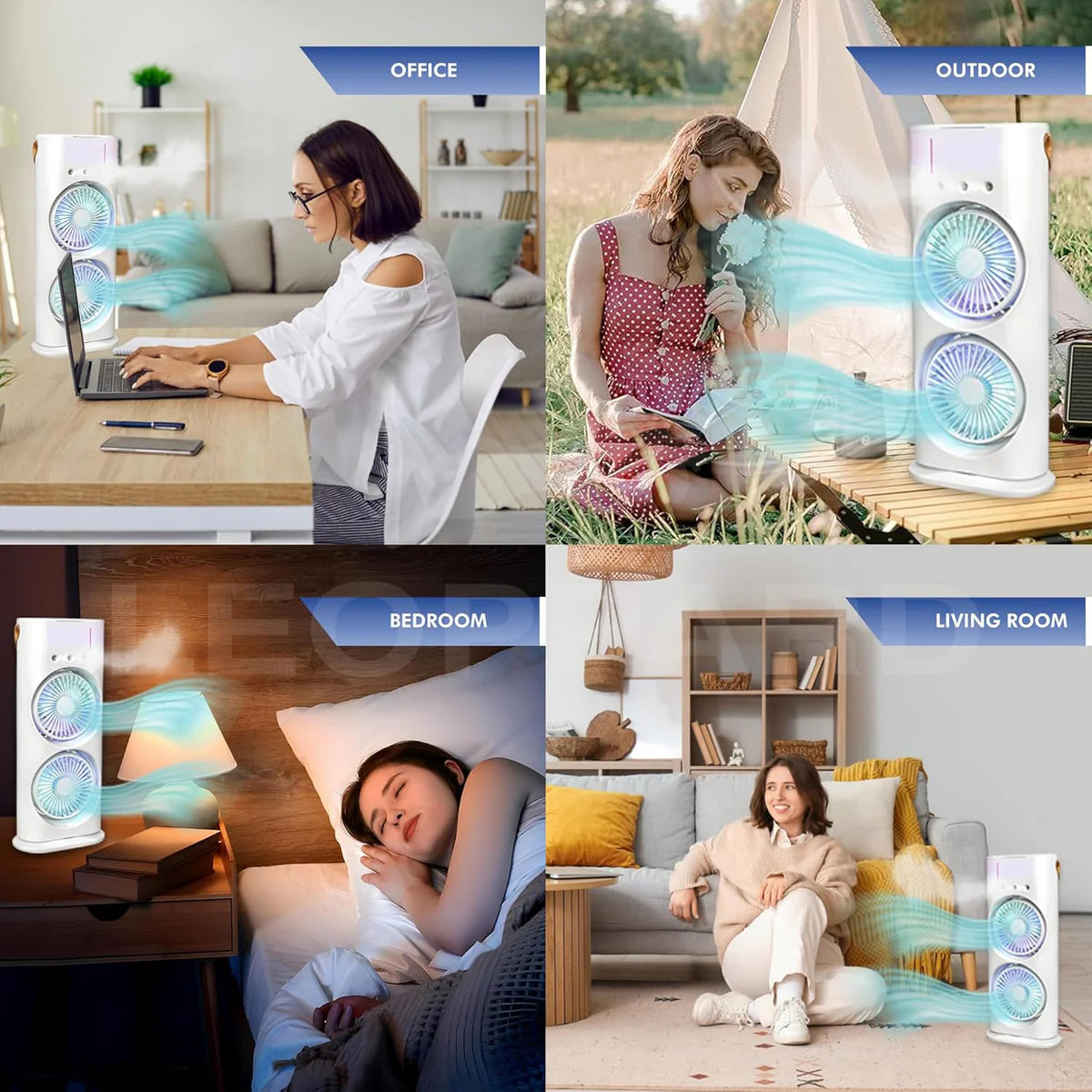 Double-Head Spray Cooling Fan with Remote – 3 Speed Desktop Air Cooler