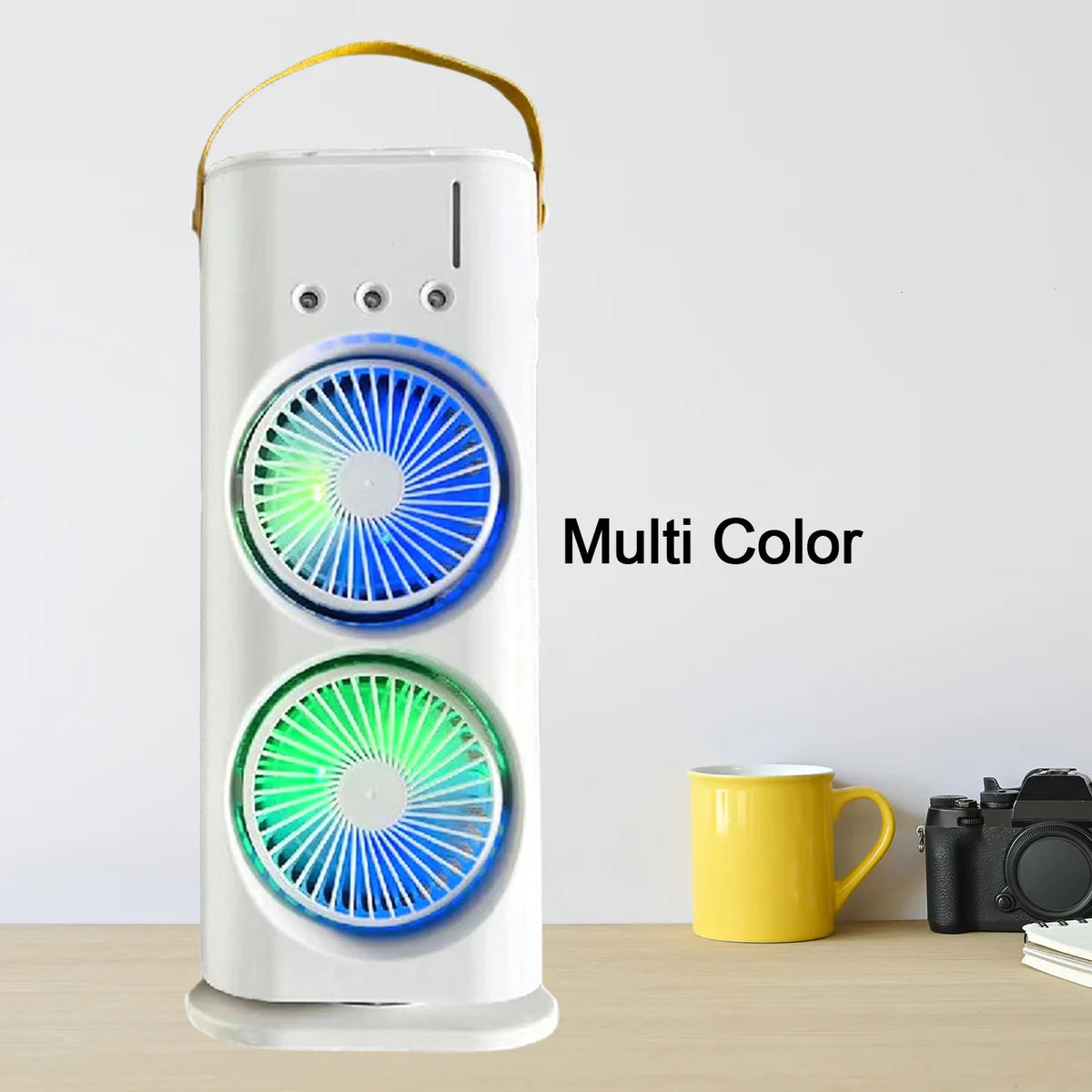 Double-Head Spray Cooling Fan with Remote – 3 Speed Desktop Air Cooler