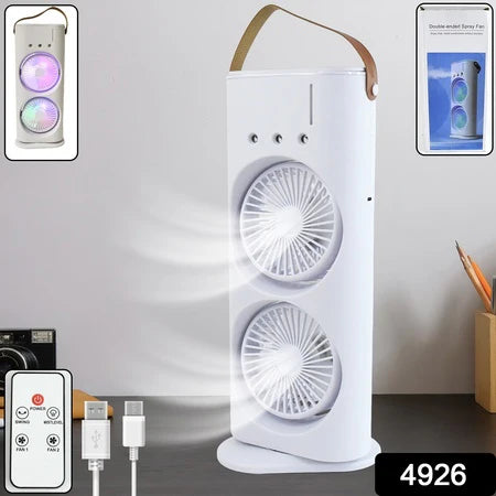 Double-Head Spray Cooling Fan with Remote – 3 Speed Desktop Air Cooler