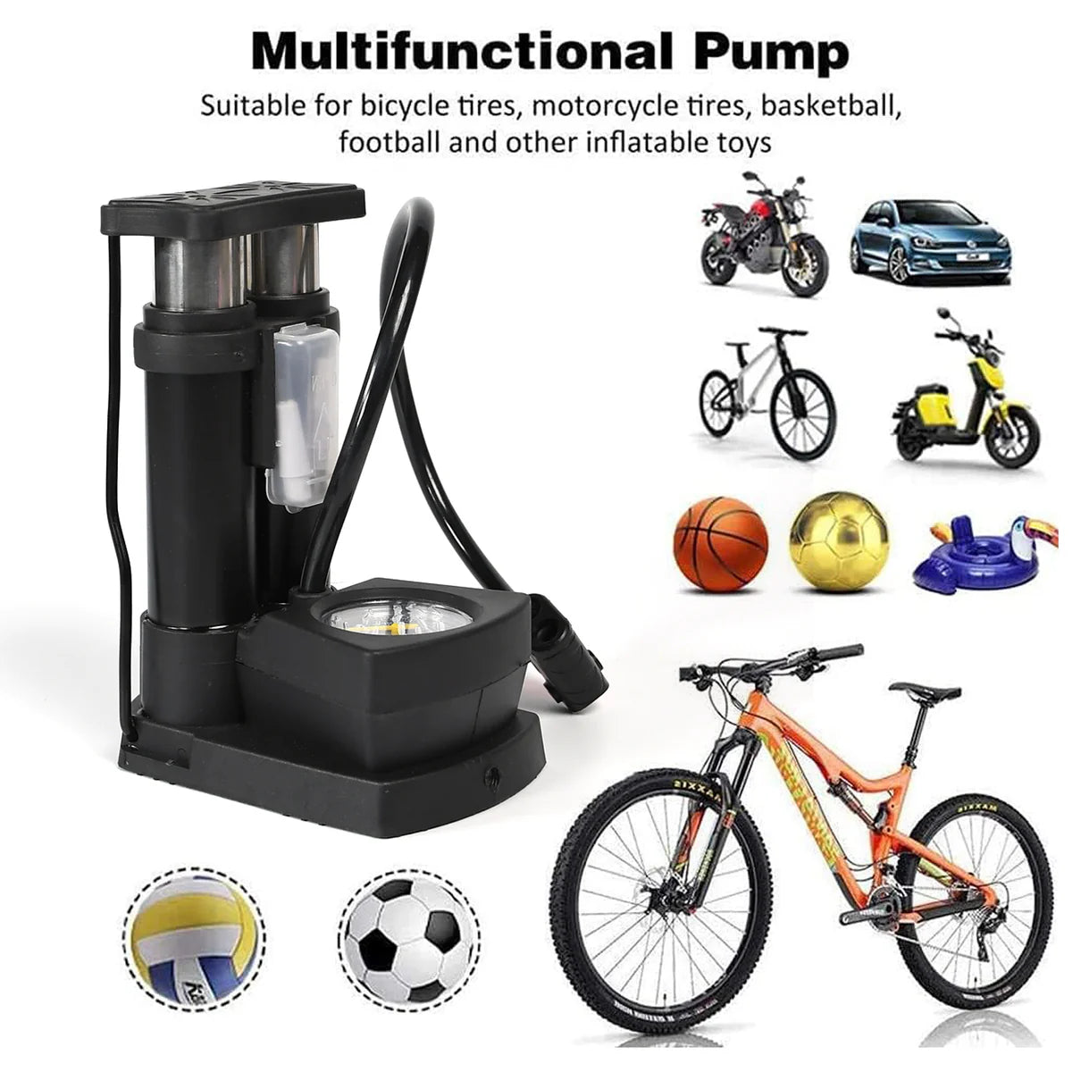 Portable Mini Bike Pump – Foot Activated Floor Pump with Gauge for Bicycle & E-Bike