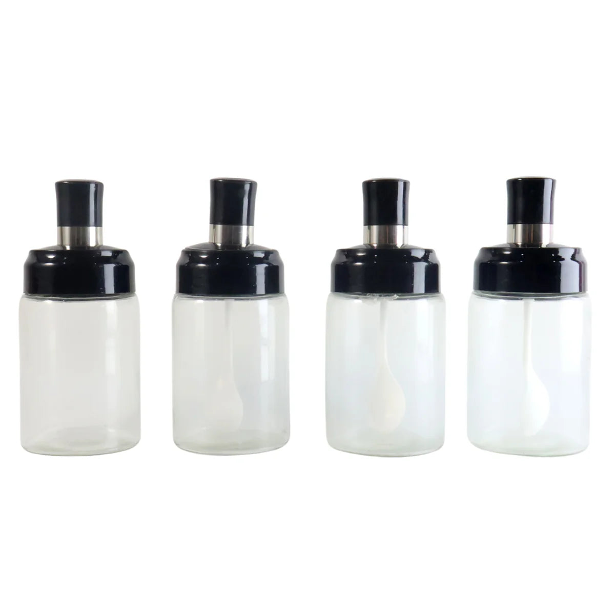 Transparent Spice Jar Set with Spoon & Airtight Lid – 4 Pc Kitchen Storage Containers