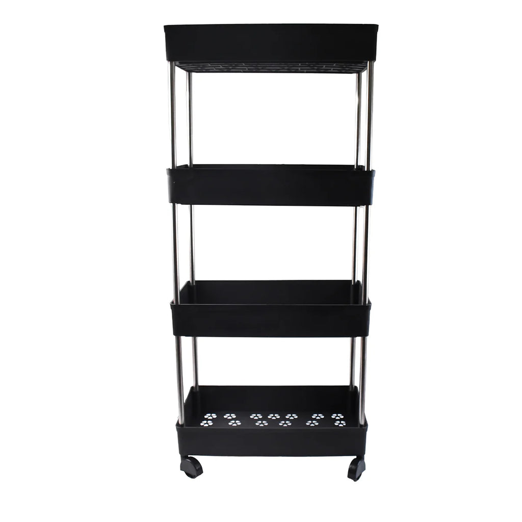 4-Layer Movable Storage Rack Trolley with Wheels – Heavy Duty Plastic Organizer for Kitchen & Bathroom