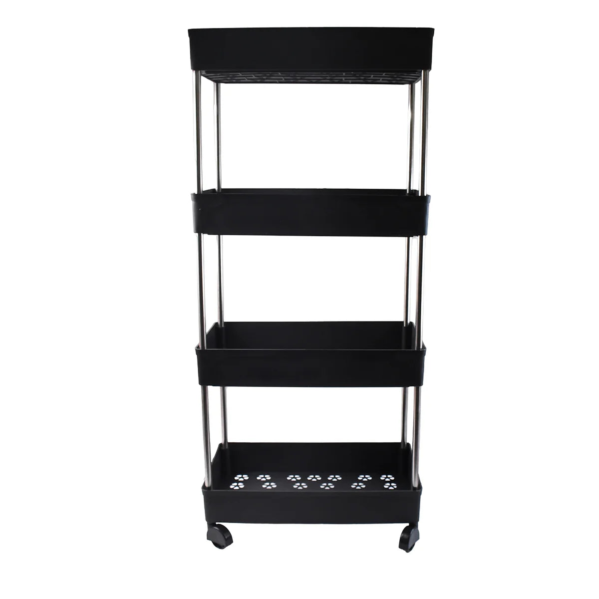 4-Layer Movable Storage Rack Trolley with Wheels – Heavy Duty Plastic Organizer for Kitchen & Bathroom